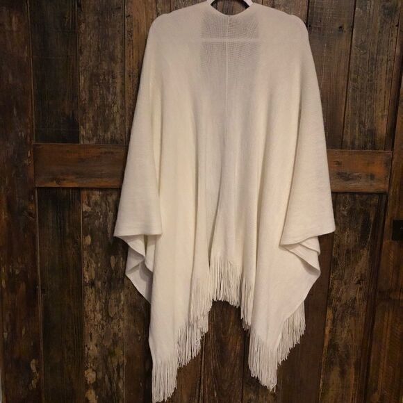 Accessory Street OS Beige BOHO Poncho Vibe Fringe Oversized 42” Scarf Wrap - Picture 5 of 8